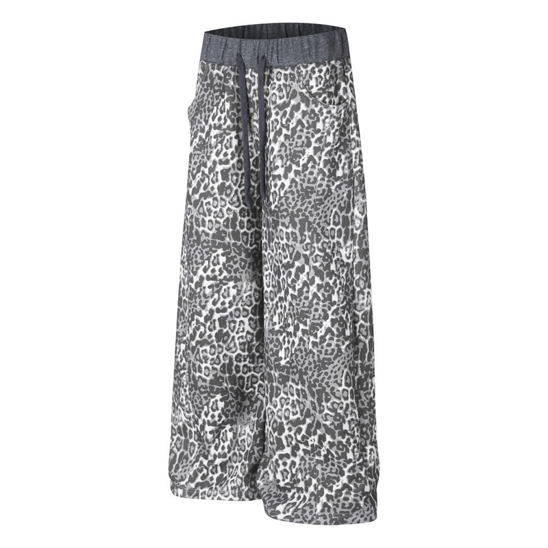 Pantalon de survêtement homme à jambes larges – Imprimé léopard gris avec broderie au dos