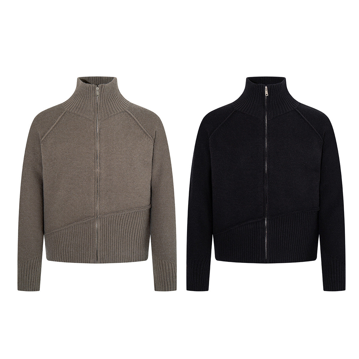 Veste pull en maille à col montant et zip intégral avec bas côtelé