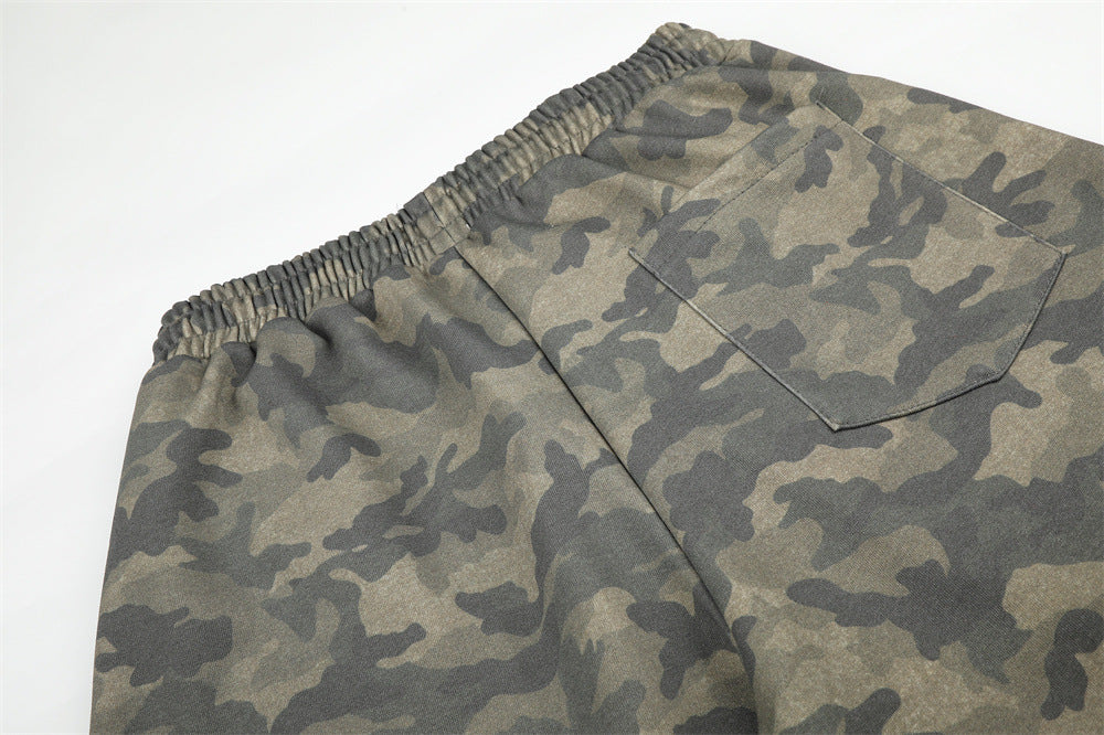 Men's Cargo Camo Pants Wide-Leg Baggy Fit with Script Print & Multi-Pocket