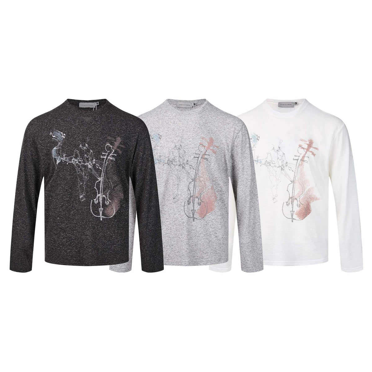Long Sleeve Graphic Shirt – Cello Musician Sketch Print, Relaxed Fit