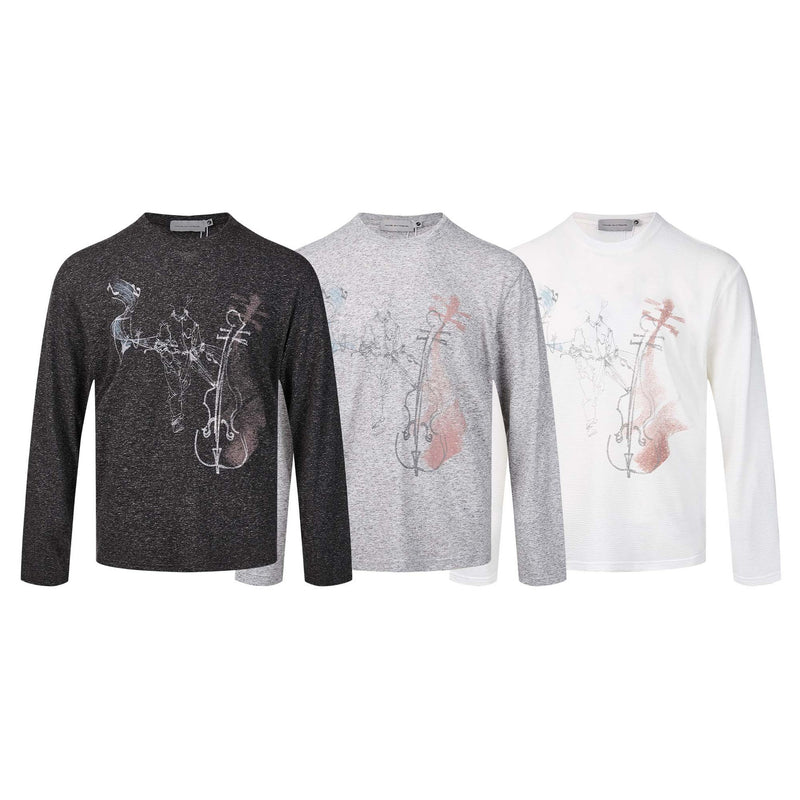 Long Sleeve Graphic Shirt – Cello Musician Sketch Print, Relaxed Fit