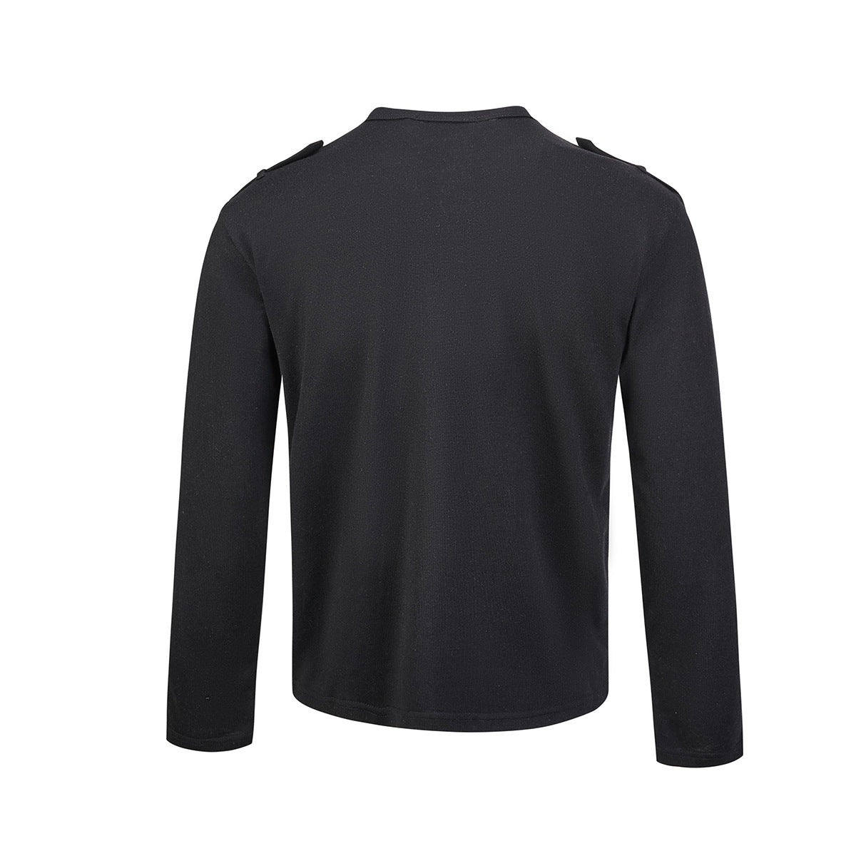 Men's Military-Style Henley Long Sleeve Shirt with Chest Pockets & Epaulettes