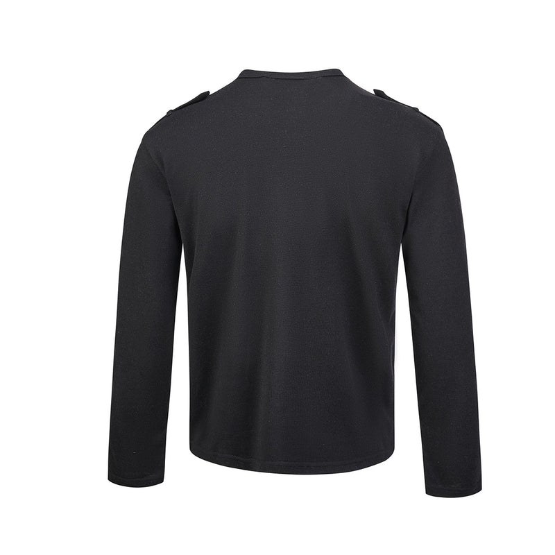 Men's Military-Style Henley Long Sleeve Shirt with Chest Pockets & Epaulettes