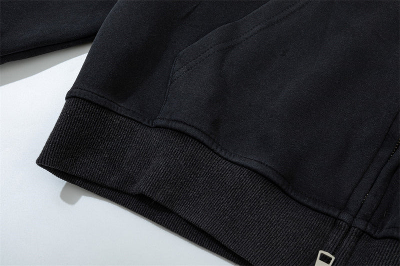 Fur-Trim Zip-Up Hoodie with Studded Skeleton Design – Oversized Streetwear