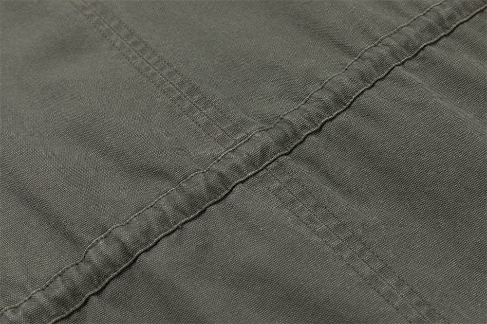 Men's Olive Military Field Jacket – Star Studs, Multi-Pocket, Drawstring Waist