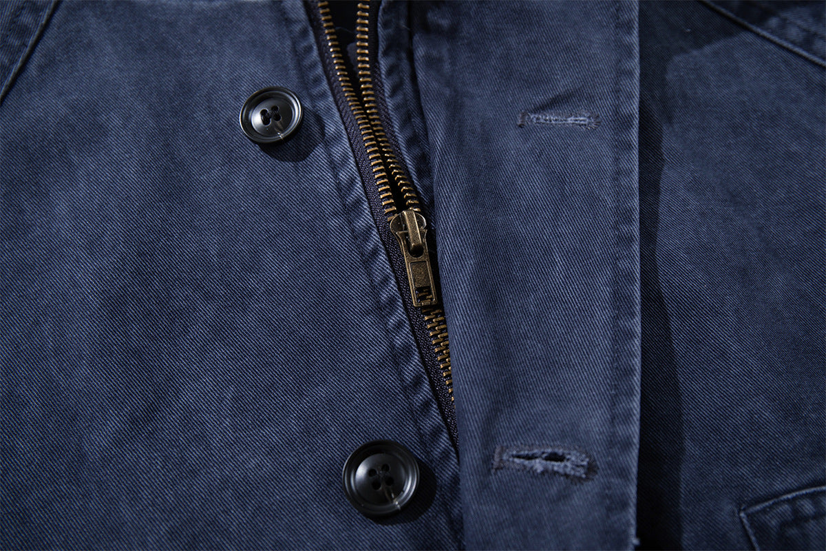 Blouson bomber vintage workwear délavé – Veste Harrington courte à col montant