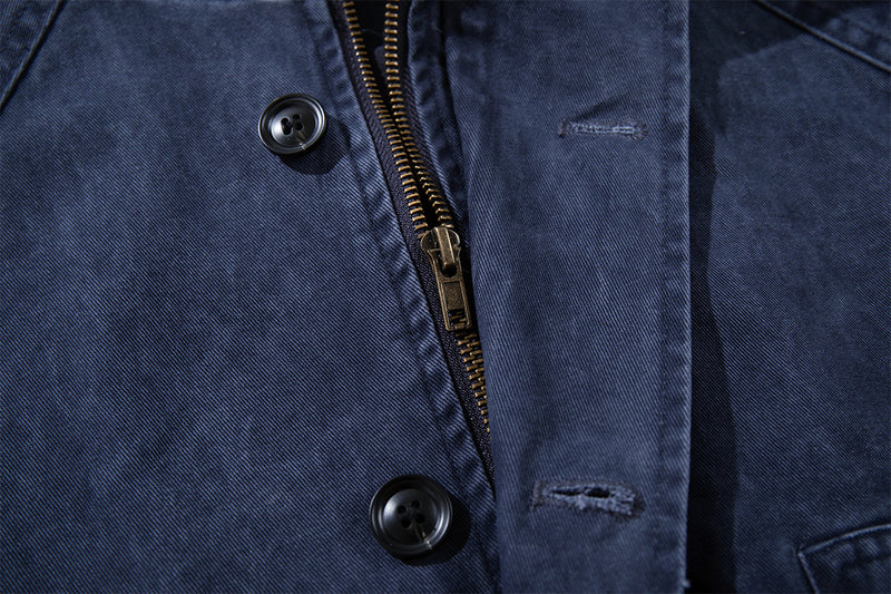 Blouson bomber vintage workwear délavé – Veste Harrington courte à col montant