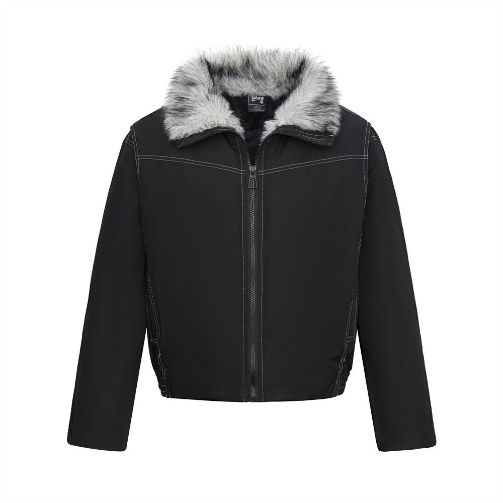Men's padded full zip bomber jacket with faux fur collar in army green and black
