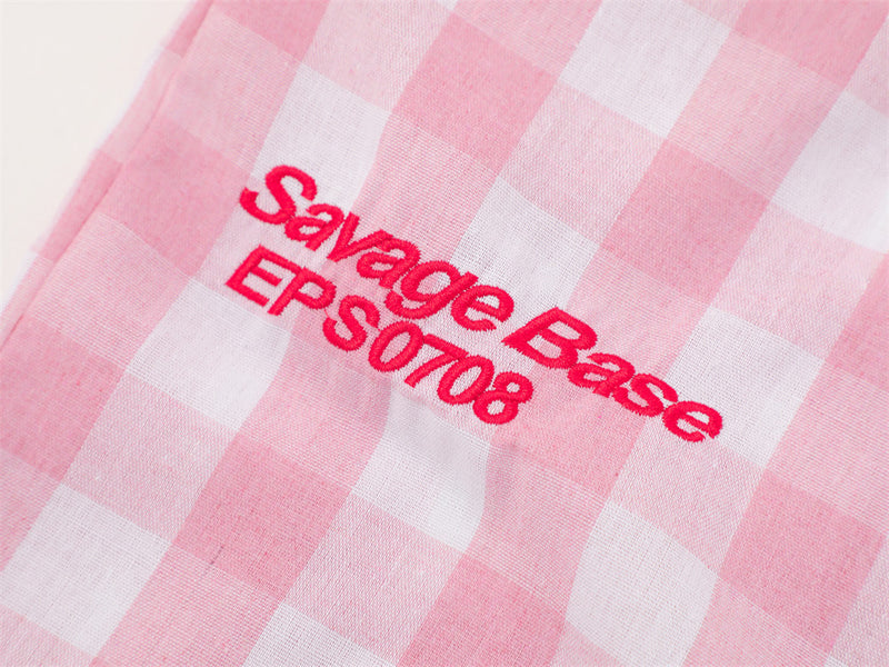 Oversized Gingham Check Short Sleeve Shirt with Embroidered Script Logo