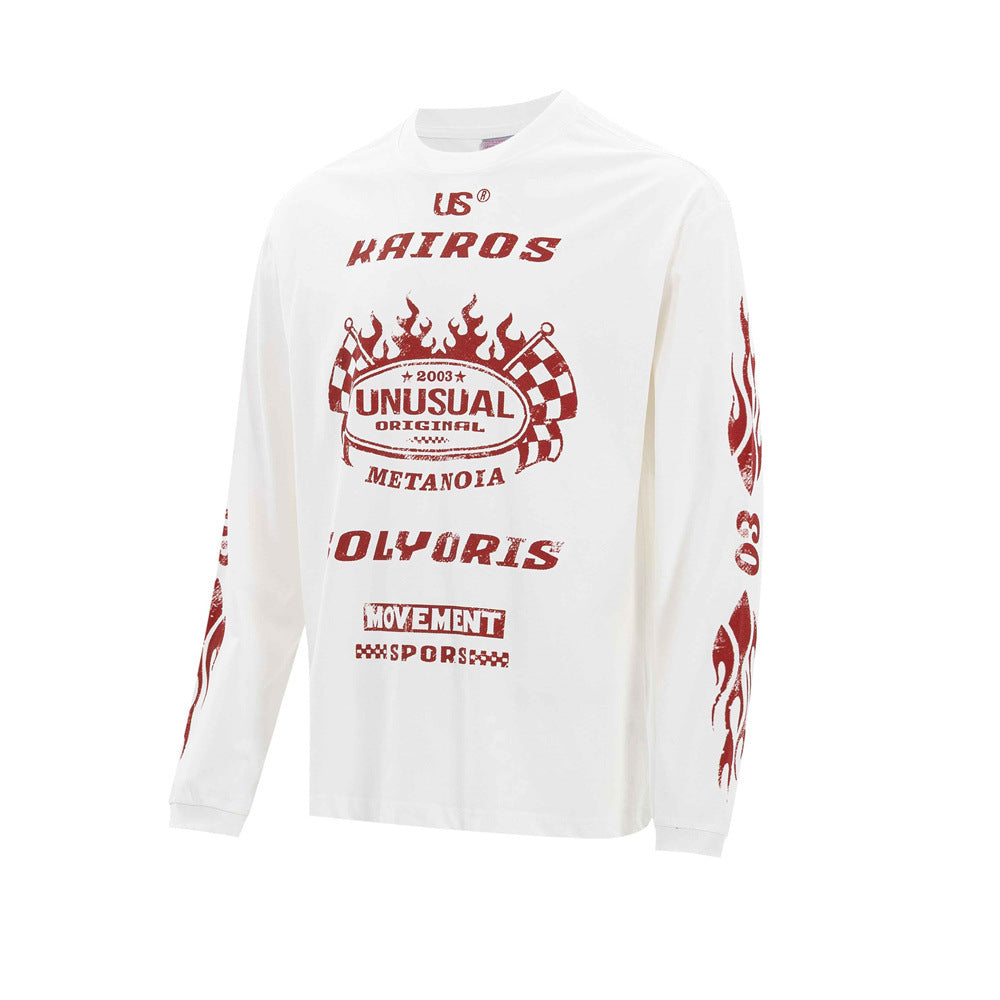 Kairos Unusual Original Graphic Long Sleeve Tee – Relaxed Fit Racing Print