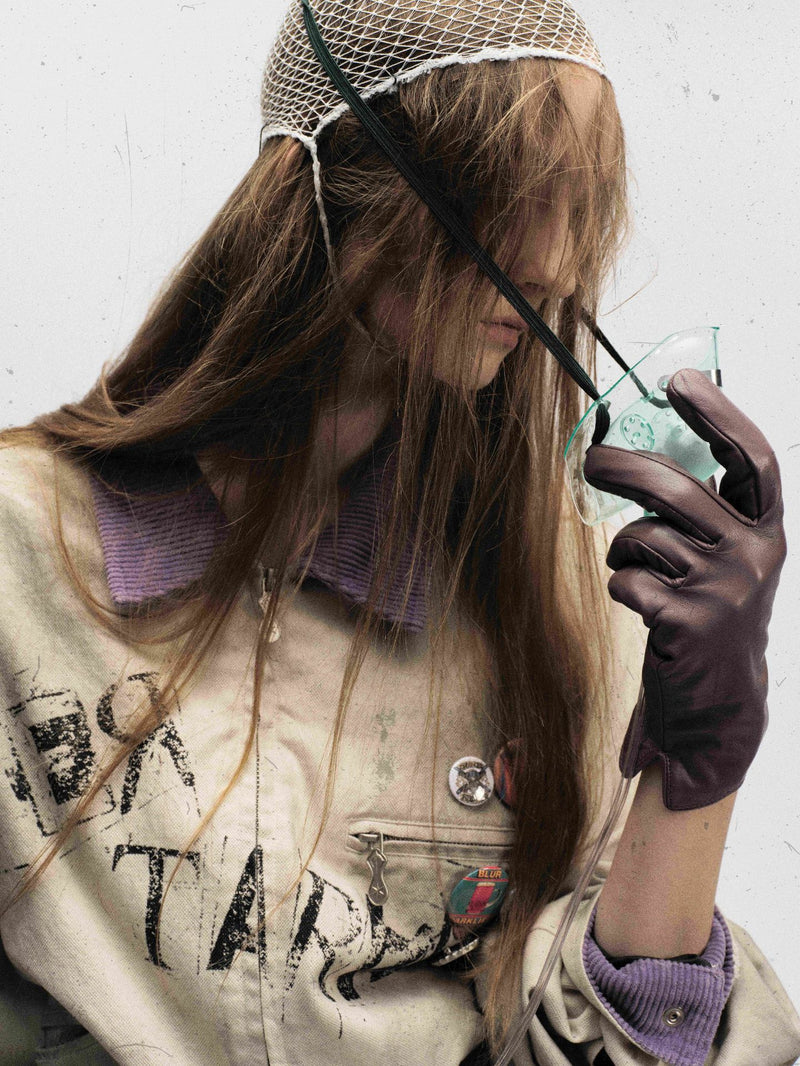 Veste zippée à imprimé graphique – Coton délavé effet usé, col violet et badge