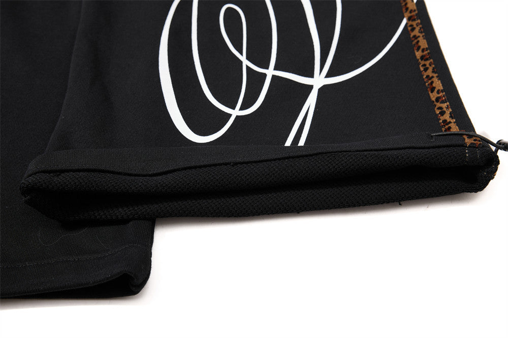 Wide-Leg Sweatpants with Leopard Side Tape & Script Print – Men's Streetwear