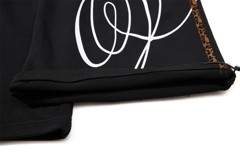 Wide-Leg Sweatpants with Leopard Side Tape & Script Print – Men's Streetwear