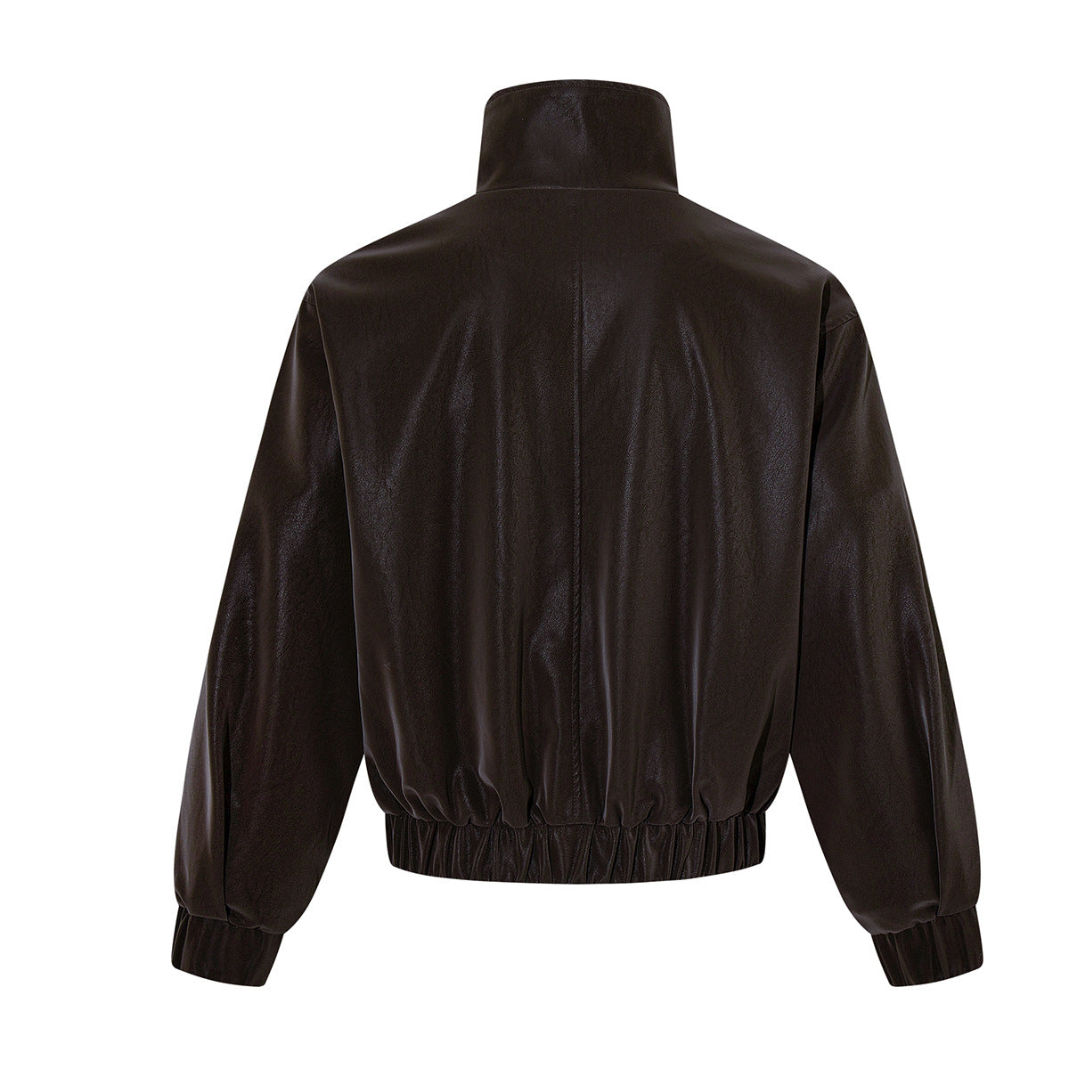 Oversized Black Leather Jacket Faux PU Bomber with High Collar