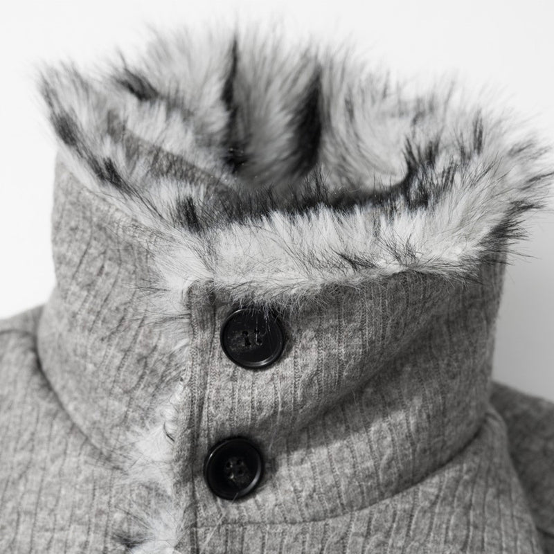 Men's Faux Fur Collar Double-Layer Knit Bomber Jacket