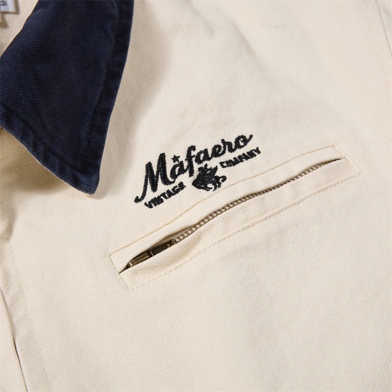Men's Canvas Workwear Zip Jacket with Contrast Corduroy Collar