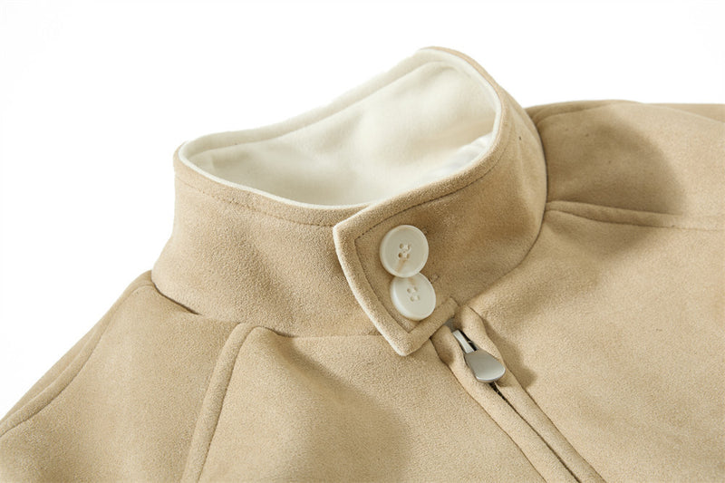 Chaqueta bomber de ante con cuello mao para hombre – Acabado desgastado y corte corto streetwear