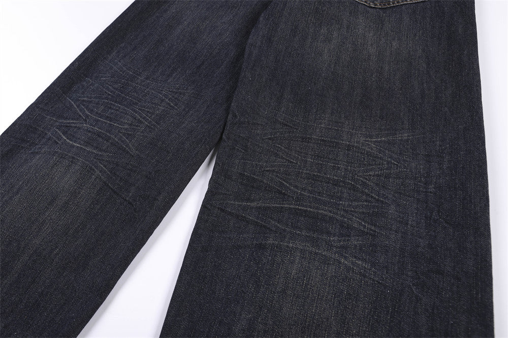 Wide-Leg Jeans with Union Jack Leather Waistband Detail
