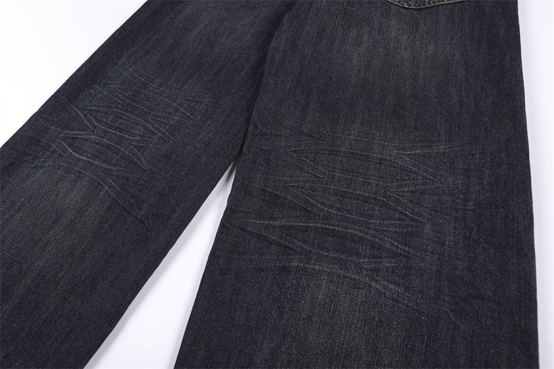Wide-Leg Jeans with Union Jack Leather Waistband Detail