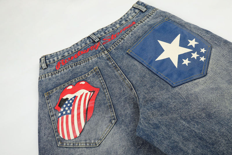 Jean baggy à jambes larges avec poches arrière graphiques – Coupe tonneau oversize