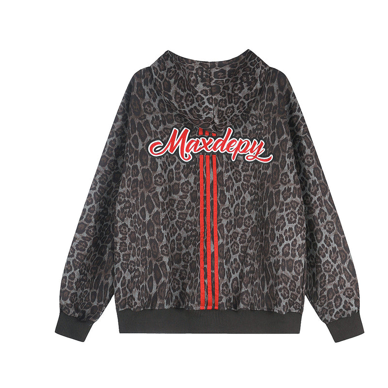 Leoparden-Hoodie mit Reißverschluss und Design – bestickte Varsity-Streetwear-Jacke