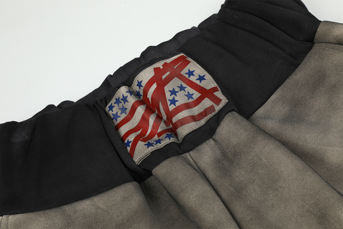 Wide-Leg Sweatpants with Iron Cross Graffiti Print – Washed Streetwear Baggy