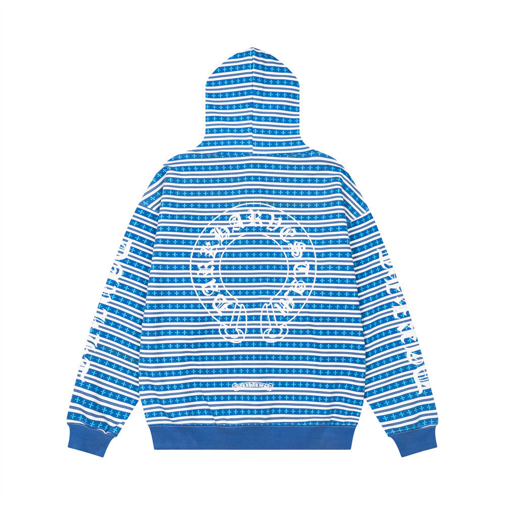 Men's Striped Gothic Letter Graphic Pullover Hoodie – Oversized Fit