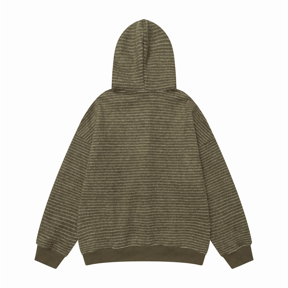 Striped Zip-Up Hoodie — Oversized American Vintage Fleece Cardigan