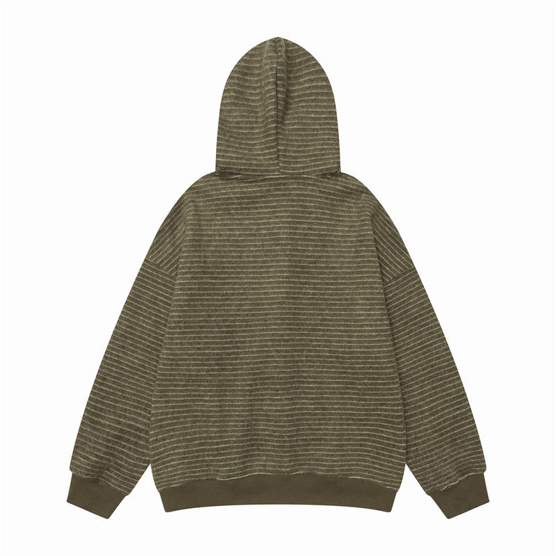 Striped Zip-Up Hoodie — Oversized American Vintage Fleece Cardigan