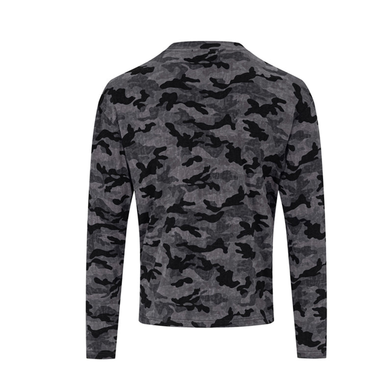 Camiseta gráfica de manga larga con camuflaje – Camiseta streetwear de estampado desgastado
