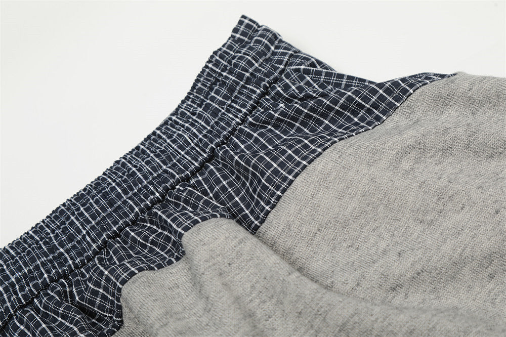 Pantalon de survêtement homme à jambes larges avec ceinture contrastante à carreaux – Coupe décontractée