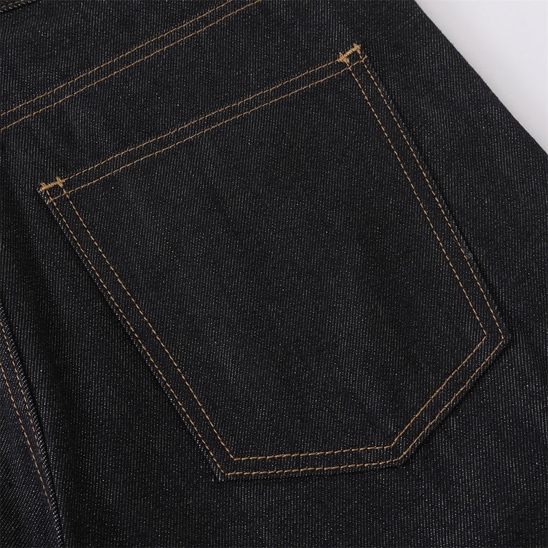 Men's Black Cargo Denim Jeans Wide-Leg Straight Fit with Large Pockets