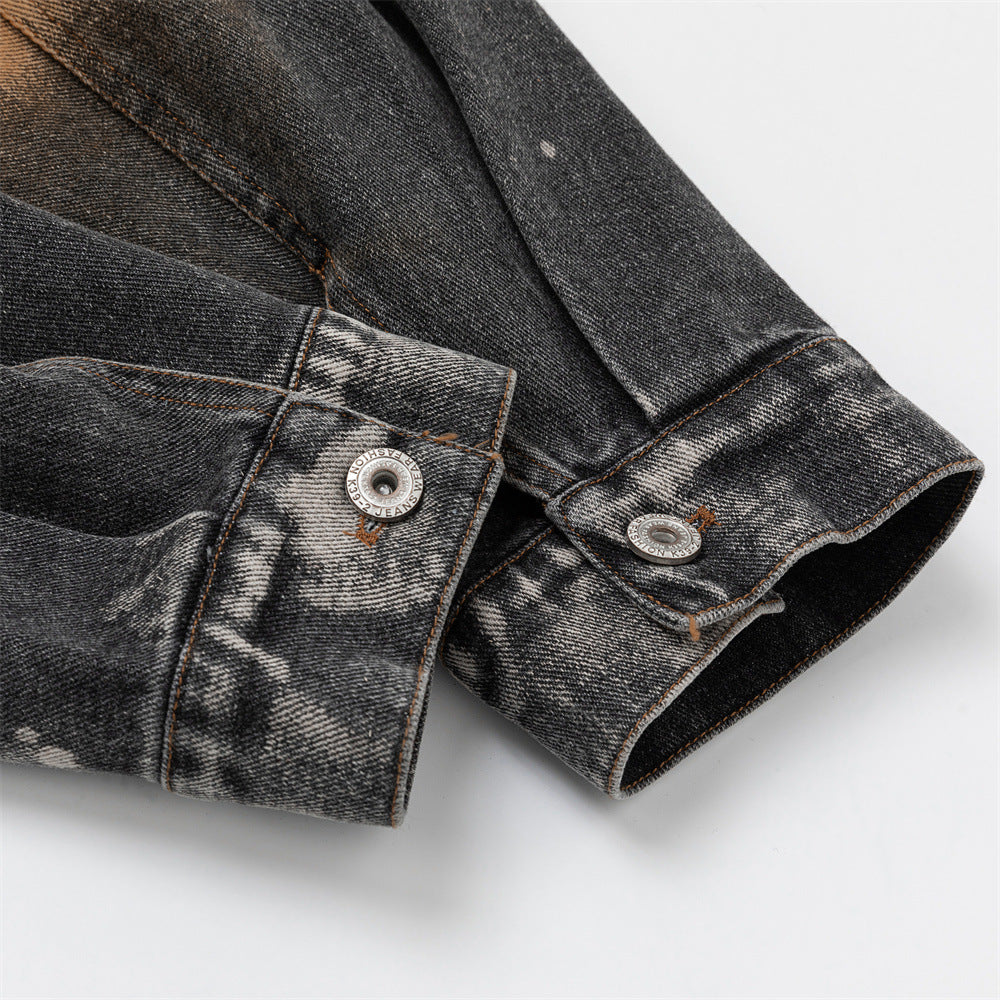 Oversized Acid-Wash Distressed Denim Jacket – Bleached Tie-Dye Punk Streetwear