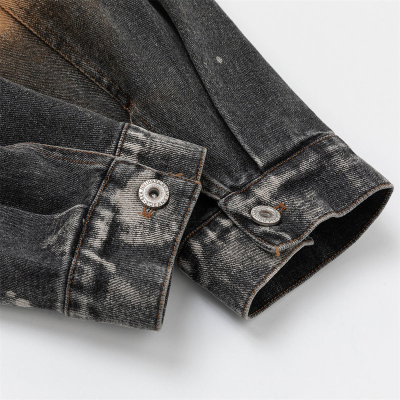 Oversized Acid-Wash Distressed Denim Jacket – Bleached Tie-Dye Punk Streetwear