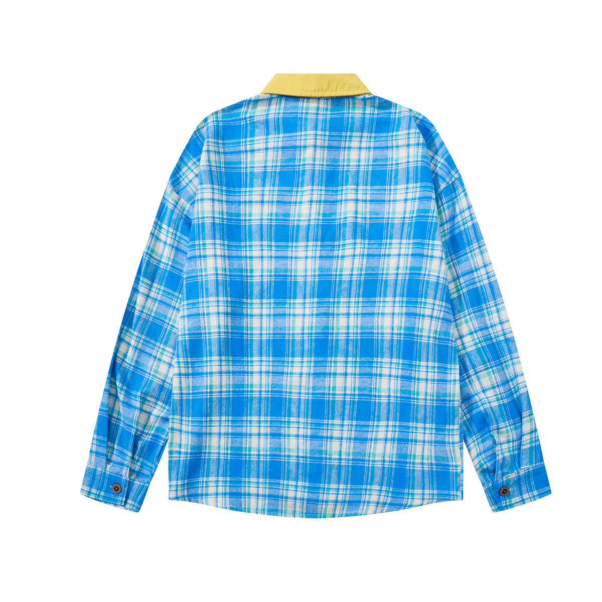 Plaid Flannel Shirt Jacket with Vintage Cartoon Embroidery – Washed Oversized
