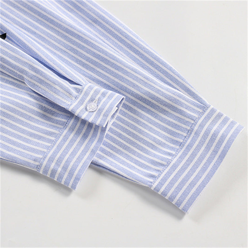 Graphic Button-Up Shirt – Hip-Hop Letter Print Vertical Stripe Long Sleeve