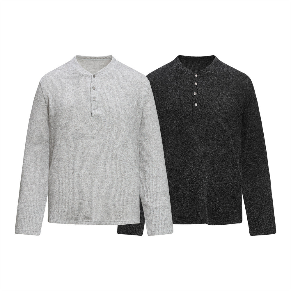 Men's Ribbed Knit Henley Sweater – Long Sleeve, Relaxed Fit