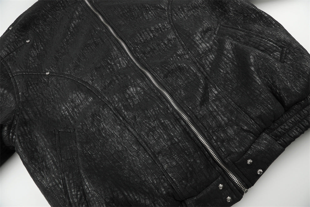 Chaqueta bomber punk oversize – Ribete de pelo sintético, cuello con tira y acolchado cálido