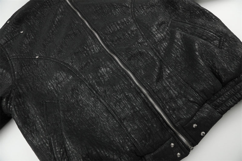 Chaqueta bomber punk oversize – Ribete de pelo sintético, cuello con tira y acolchado cálido
