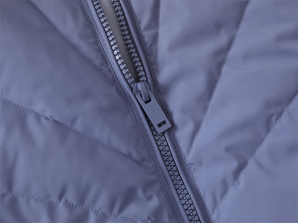 Doudoune oversize – Col montant, matelassage chevron et zip intégral, bleu