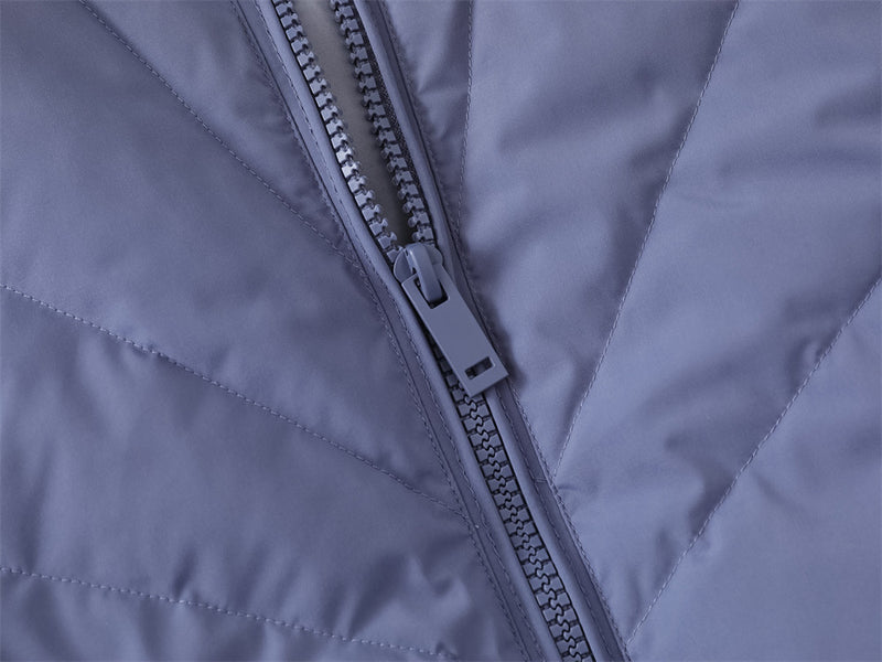Doudoune oversize – Col montant, matelassage chevron et zip intégral, bleu