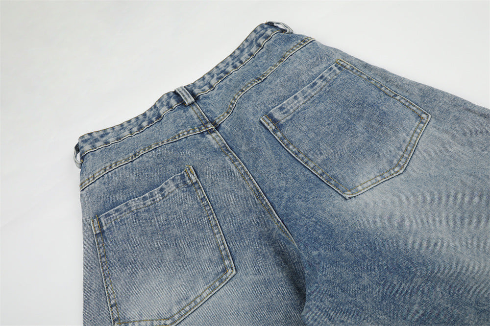 Baggy Cargo Jeans Men – Wide Leg Multi-Pocket Washed Denim