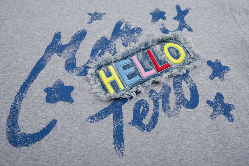 Kastiges Oversized-Langarmshirt mit Streifenärmeln & Hello-Patch