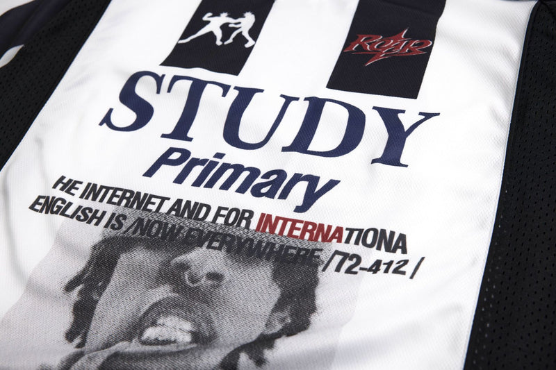 Maillot de football à manches longues noir et blanc à rayures, polo graphique