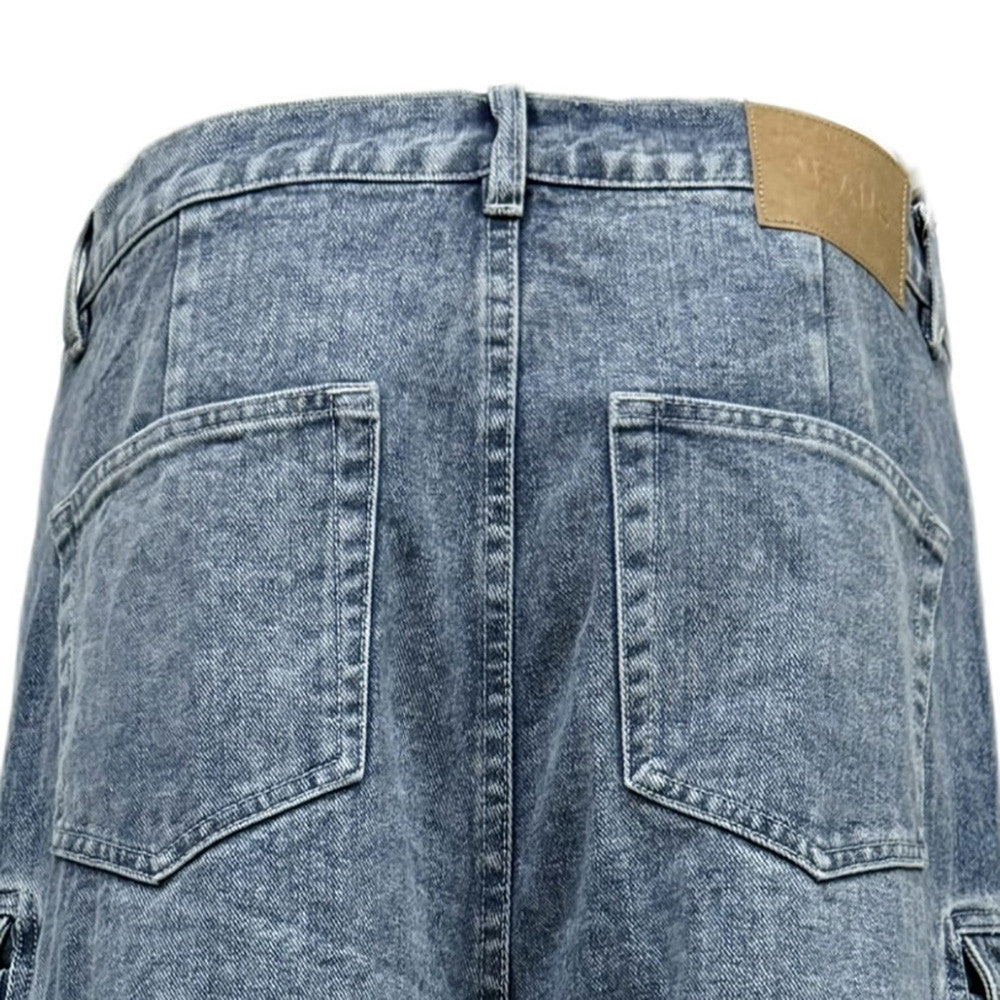 Multi-Pocket Cargo Denim Jeans – Wide Leg Straight Fit, Washed Blue