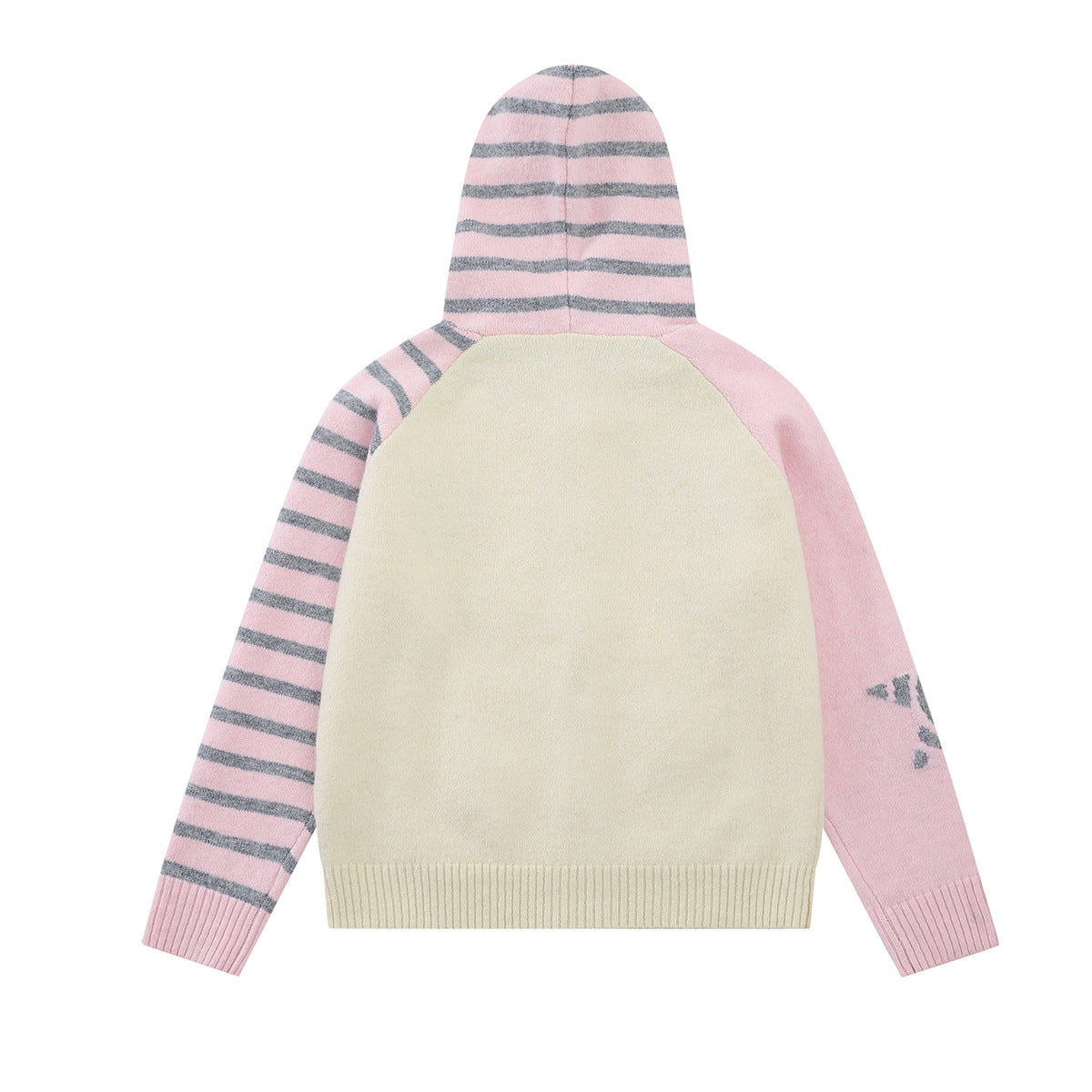 Cartoon Cat Knit Zip-Up Hoodie – Striped Colorblock Cardigan Sweater