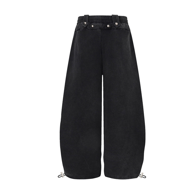Wide-Leg Sweatpants with Decorative Button Panel & Drawstring Waist