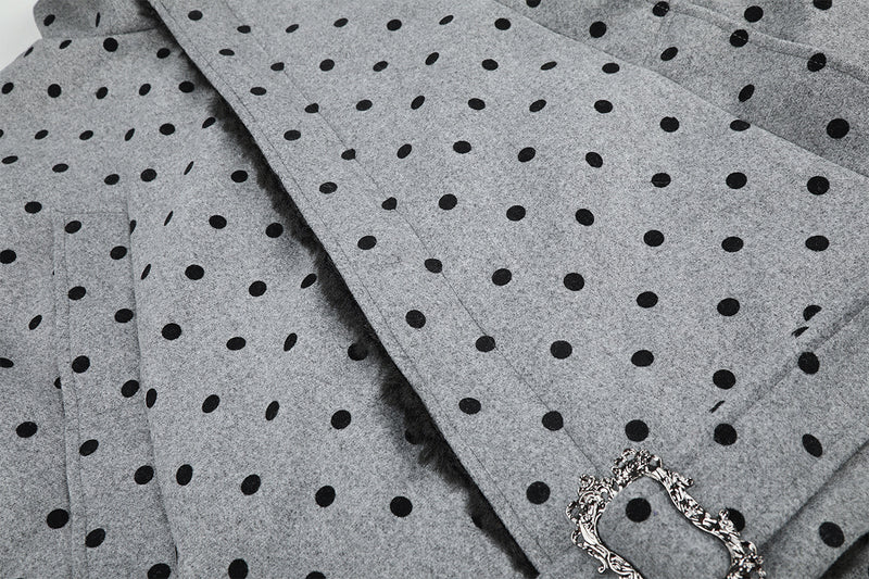 Polka Dot Wool-Blend Jacket with Faux Fur Collar – Oversized Retro Outerwear