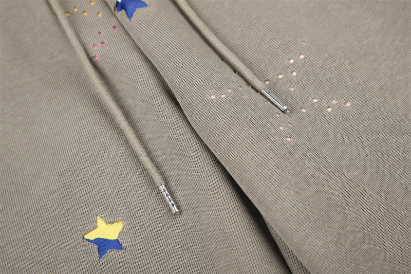 Colorful Star Print Wide-Leg Sweatpants – Relaxed Fit Curved Hem Casual Pants