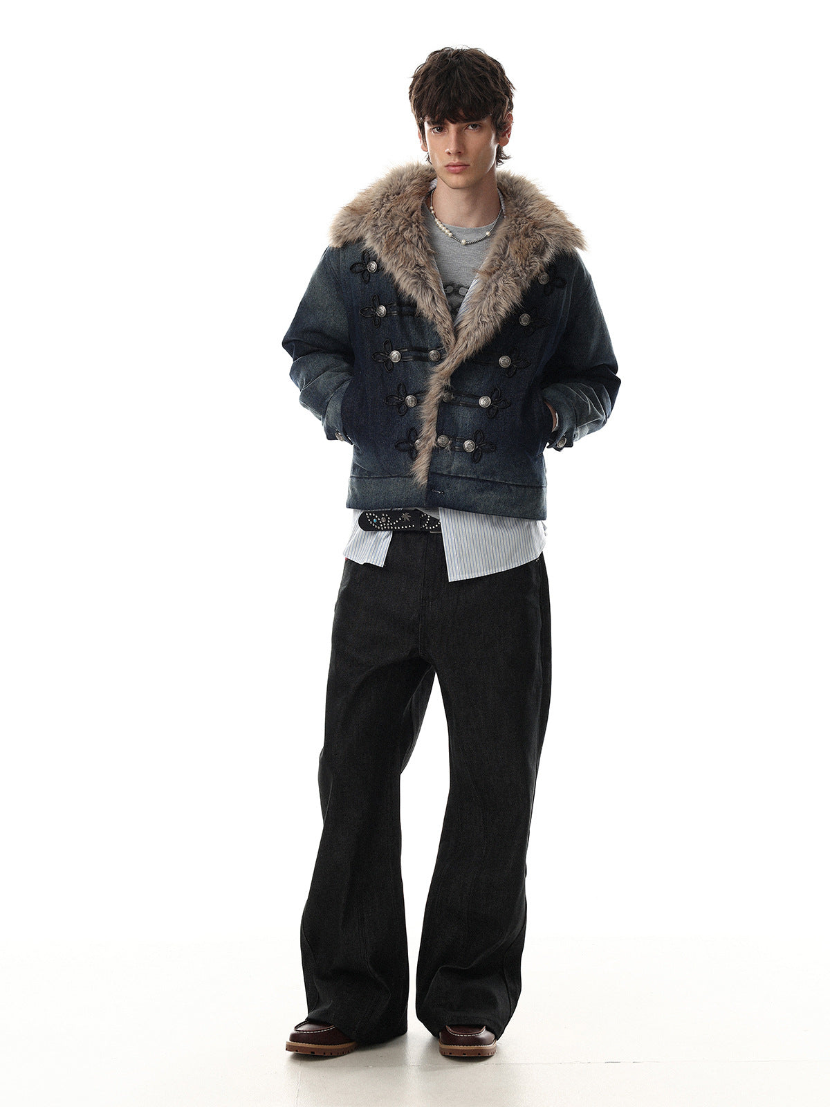 Fur Collar Denim Jacket – Fleece-Lined Vintage Moto Style